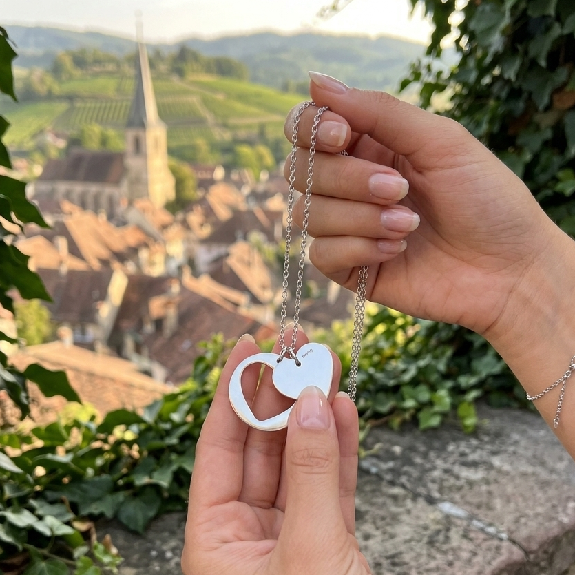 Pearlvy Herz-Ausschnitt Kette mit Gravur